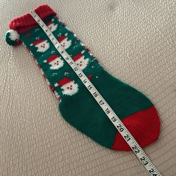 1980s Knit Santa Christmas Stocking - 2 Sided Santa Claus Faces - Picture 7 of 7